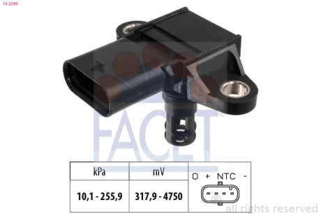 Датчик тиску наддуву (MAP) BMW 1 (07-), 3 (06-), 5 (10-), X3 (13-), X5 (12-) (10.3399) Facet FACET 103399