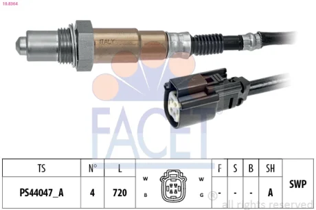 Датчик кисню (лямбда-зонд) нижній Ford Focus III (10-) 2.0 Gdi (10.8364) Facet FACET 108364