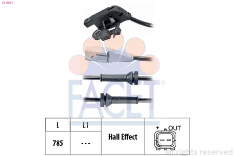 Датчик ABS Citroen C4 (04-)/Peugeot 307 (00-) (21.0031) Facet FACET 210031