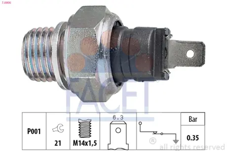 Oil pressure switch. Датчик давления масла FACET 70006