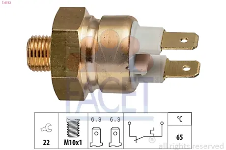 Coolant warning lamp temperature switch. Датчик сигнальной лампы охлаждающей жидкости FACET 74112
