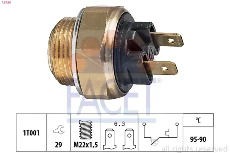 Radiator fan temperature switch. Датчик температуры вентилятора охлаждающей жидкости FACET 75020