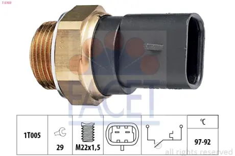 Radiator fan temperature switch. Датчик температуры вентилятора охлаждающей жидкости FACET 75103