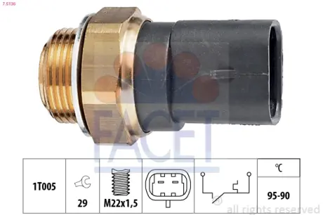 Radiator fan temperature switch. Датчик температуры вентилятора охлаждающей жидкости FACET 75136