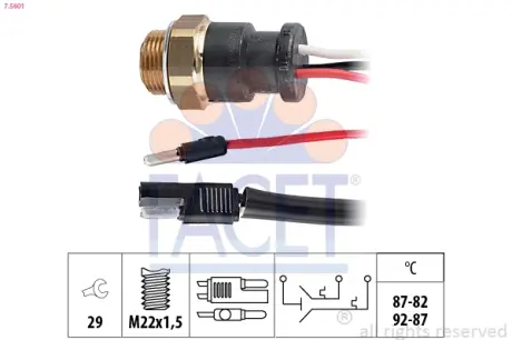 Radiator fan temperature switch. Датчик температуры вентилятора охлаждающей жидкости FACET 75601