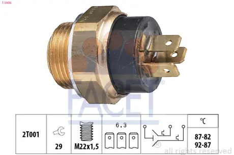 Radiator fan temperature switch. Датчик температуры вентилятора охлаждающей жидкости FACET 75606