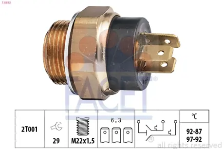 Radiator fan temperature switch. Датчик температуры вентилятора охлаждающей жидкости FACET 75612