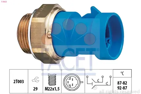 Radiator fan temperature switch. Датчик температуры вентилятора охлаждающей жидкости FACET 75622