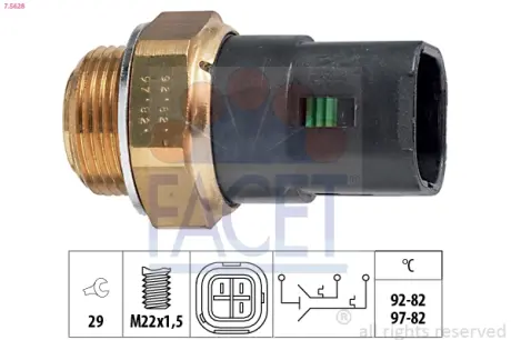 Radiator fan temperature switch. Датчик температуры вентилятора охлаждающей жидкости FACET 75628