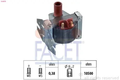 Котушка запалення Mercedes Benz W124/126/140/201 M102/103/116/117/119 79-> (9.6078) Facet FACET 96078