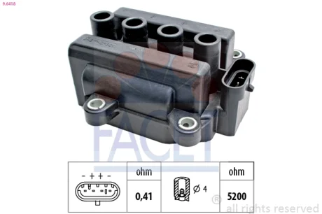 Котушка запалювання Renault Logan (05-), Clio (01-) 1.0i, 1.2 16V (9.6418) Facet FACET 96418