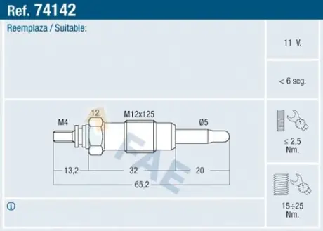 Glow plug. Свеча накаливания FAE 74142