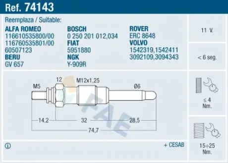 Glow plug. Свеча накаливания FAE 74143