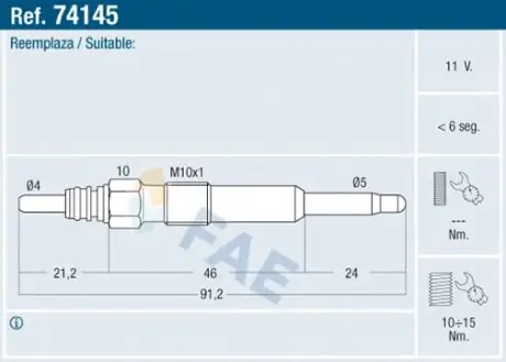 Glow plug. Свеча накаливания FAE 74145