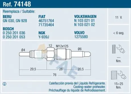 Glow plug. Свеча накаливания FAE 74148