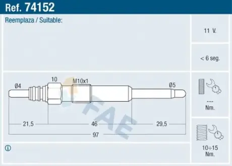 Glow plug. Свеча накаливания FAE 74152