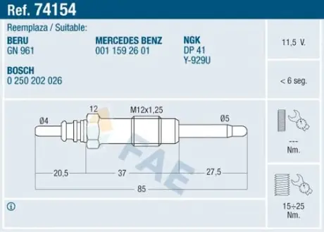 Glow plug. Свеча накаливания FAE 74154