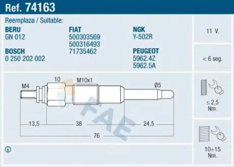 Glow plug. Свеча накаливания FAE 74163