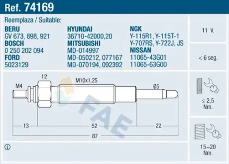 Glow plug. Свеча накаливания FAE 74169