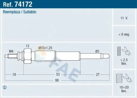 Glow plug. Свеча накаливания FAE 74172