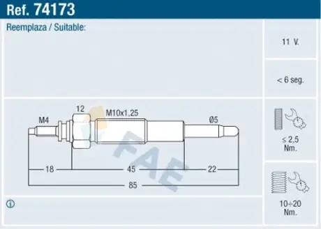 Glow plug. Свеча накаливания FAE 74173