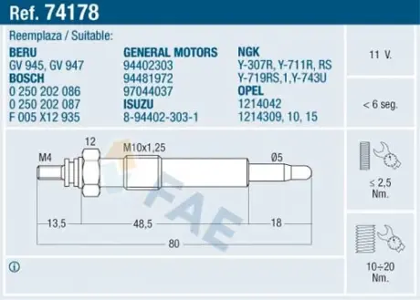 Glow plug. Свеча накаливания FAE 74178