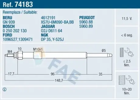 Glow plug. Свеча накаливания FAE 74183