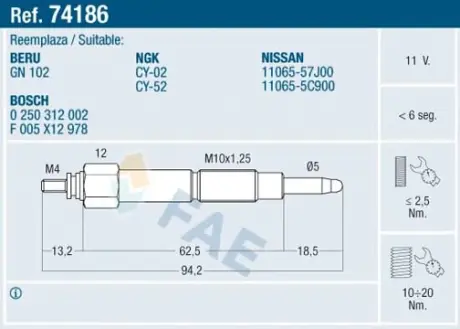 Glow plug. Свеча накаливания FAE 74186