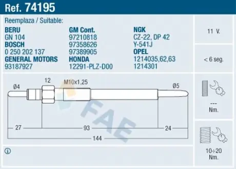 Glow plug. Свеча накаливания FAE 74195