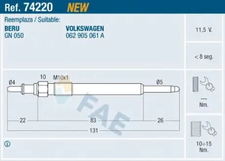 Glow plug. Свеча накаливания FAE 74220