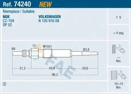Glow plug. Свеча накаливания FAE 74240