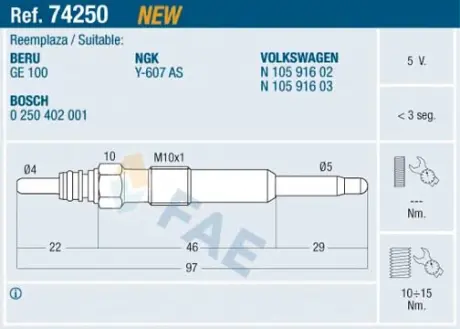Glow plug. Свеча накаливания FAE 74250
