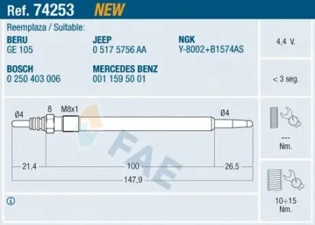 Glow plug. Свеча накаливания FAE 74253