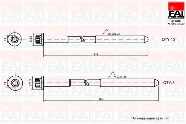 Комплект болтов головки цилидра FAI B2124 (фото 1)