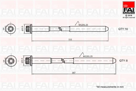 Комплект болтов головки цилидра FAI B2124