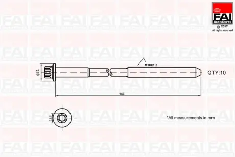 FORD К-кт болтів головки блоку Focus, Fusion, Fiesta, 1.4/1.6 98- FAI B489