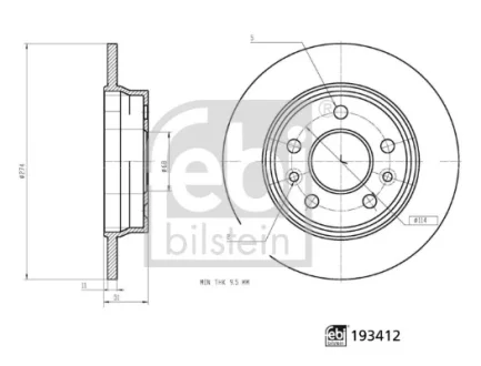 Диск гальмівний задн Лів/Прав RENAULT GRAND KANGOO III, KANGOO III 1.3/1.5D/Electric 06.21- FEBI BILSTEIN 193412