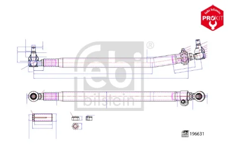 Тяга рульового управління поздовжна (L-840мм) VOLVO FL, FL6 09.85- FEBI BILSTEIN 196631