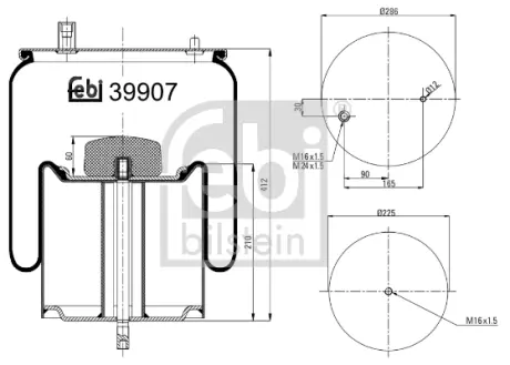 Пневмоподушка задн (діаметр: 225/286мм) RVI C, D, MAGNUM, MIDLUM, PREMIUM, PREMIUM 2, T VOLVO FE, FE II 09.90- FEBI BILSTEIN 39907