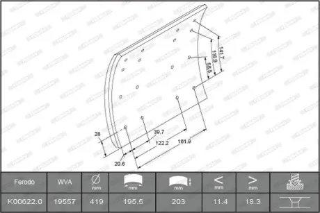 Комплект тормозных башмаков, барабанные тормоза FERODO K006220F3664