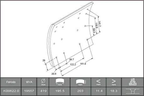 Комплект тормозных башмаков, барабанные тормоза FERODO K006220F3744