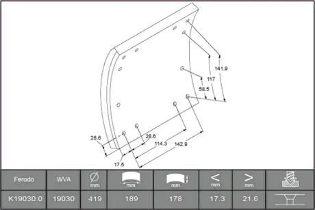 Комплект тормозных башмаков, барабанные тормоза FERODO K190300F3744