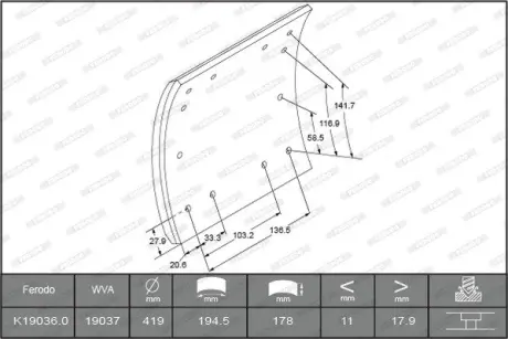 Комплект тормозных башмаков, барабанные тормоза FERODO K190360TG