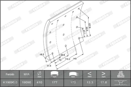 Комплект тормозных башмаков, барабанные тормоза FERODO K190901F3526