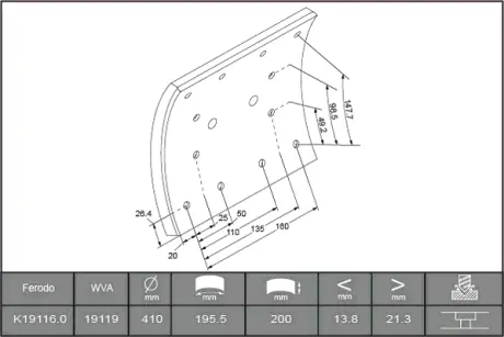 Комплект тормозных башмаков, барабанные тормоза FERODO K191160F3653