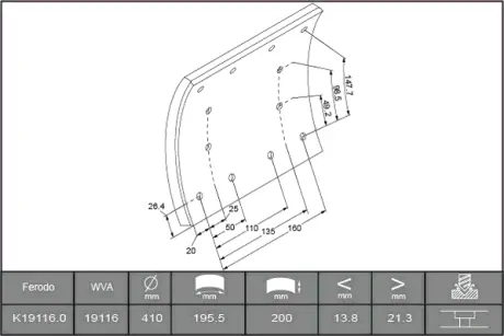Комплект тормозных башмаков, барабанные тормоза FERODO K191160F3656