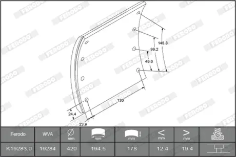 Комплект тормозных башмаков, барабанные тормоза FERODO K192831F3504