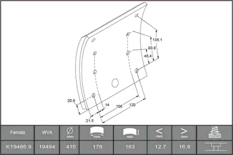Комплект тормозных башмаков, барабанные тормоза FERODO K194860F3672