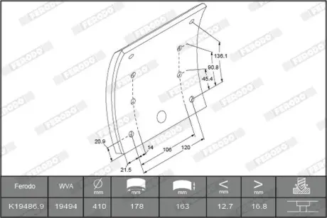 Комплект тормозных башмаков, барабанные тормоза FERODO K194861F3532