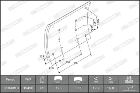 Комплект тормозных башмаков, барабанные тормоза FERODO K194881F3664